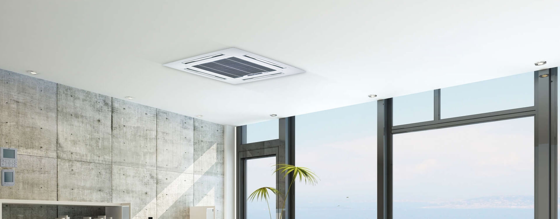 imagem ventiloconvector de embutir tecto estilo cassete aquecimento e refrescamento ambiente